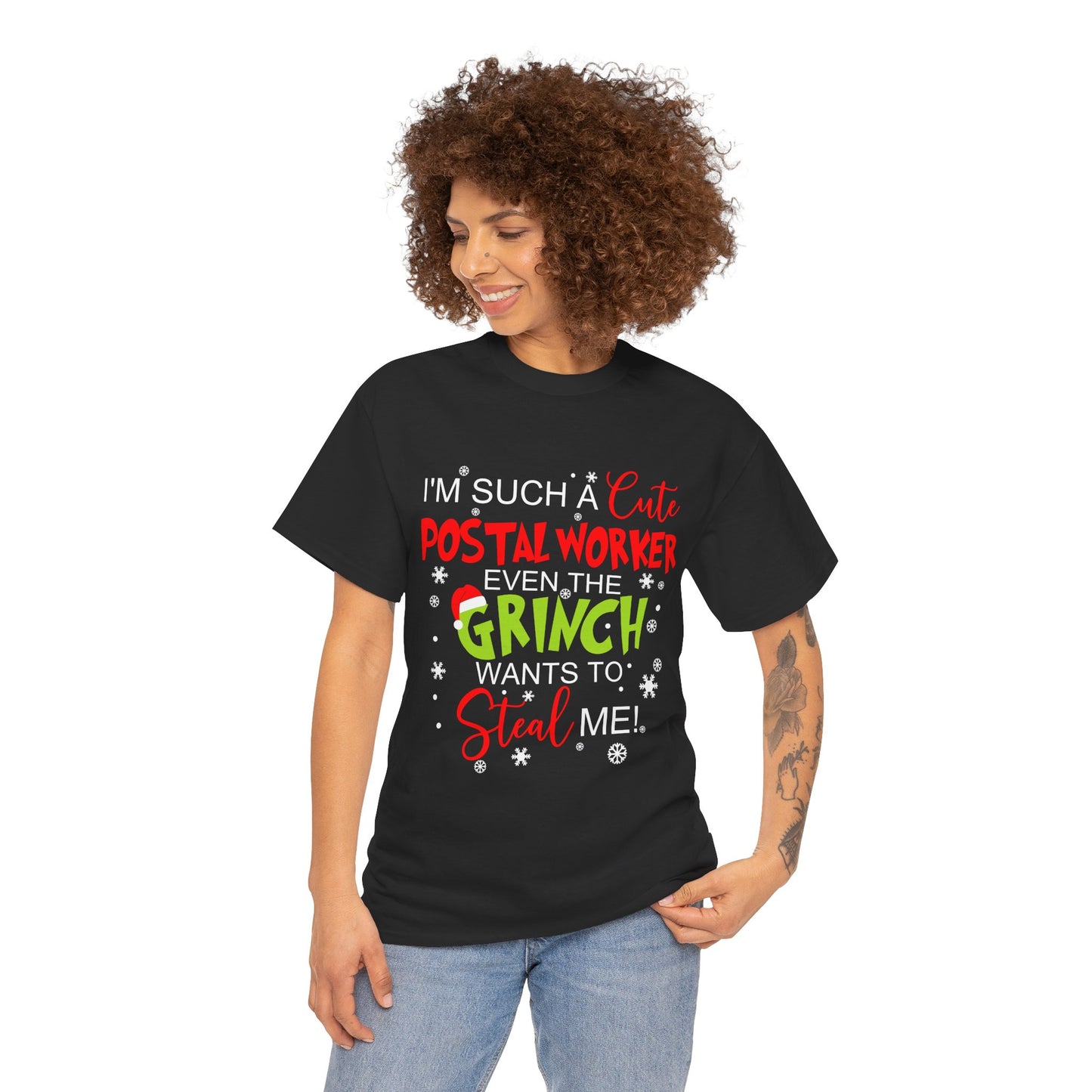 Grinch Christmas Postal Worker Tee - Funny Holiday Gift, Unisex Heavy Cotton T-Shirt, Cute Postal Service Shirt, USPS,