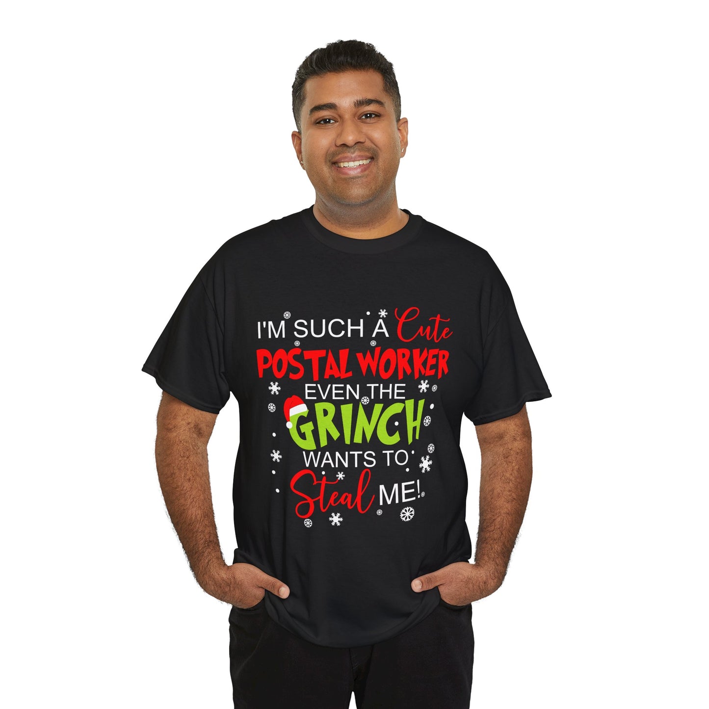 Grinch Christmas Postal Worker Tee - Funny Holiday Gift, Unisex Heavy Cotton T-Shirt, Cute Postal Service Shirt, USPS,