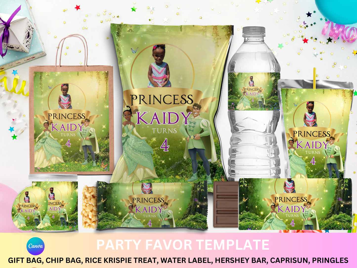 Princess Party Favor Template (Digital Download Editable in Canva)