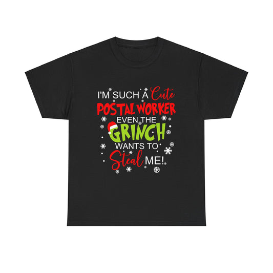 Grinch Christmas Postal Worker Tee - Funny Holiday Gift, Unisex Heavy Cotton T-Shirt, Cute Postal Service Shirt, USPS,