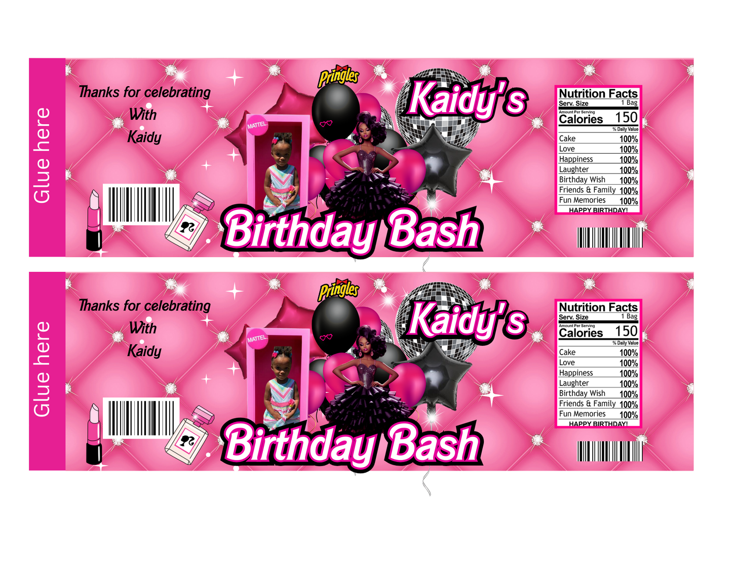Black BarBie Party Favor Template (Digital Download Editable in Canva)