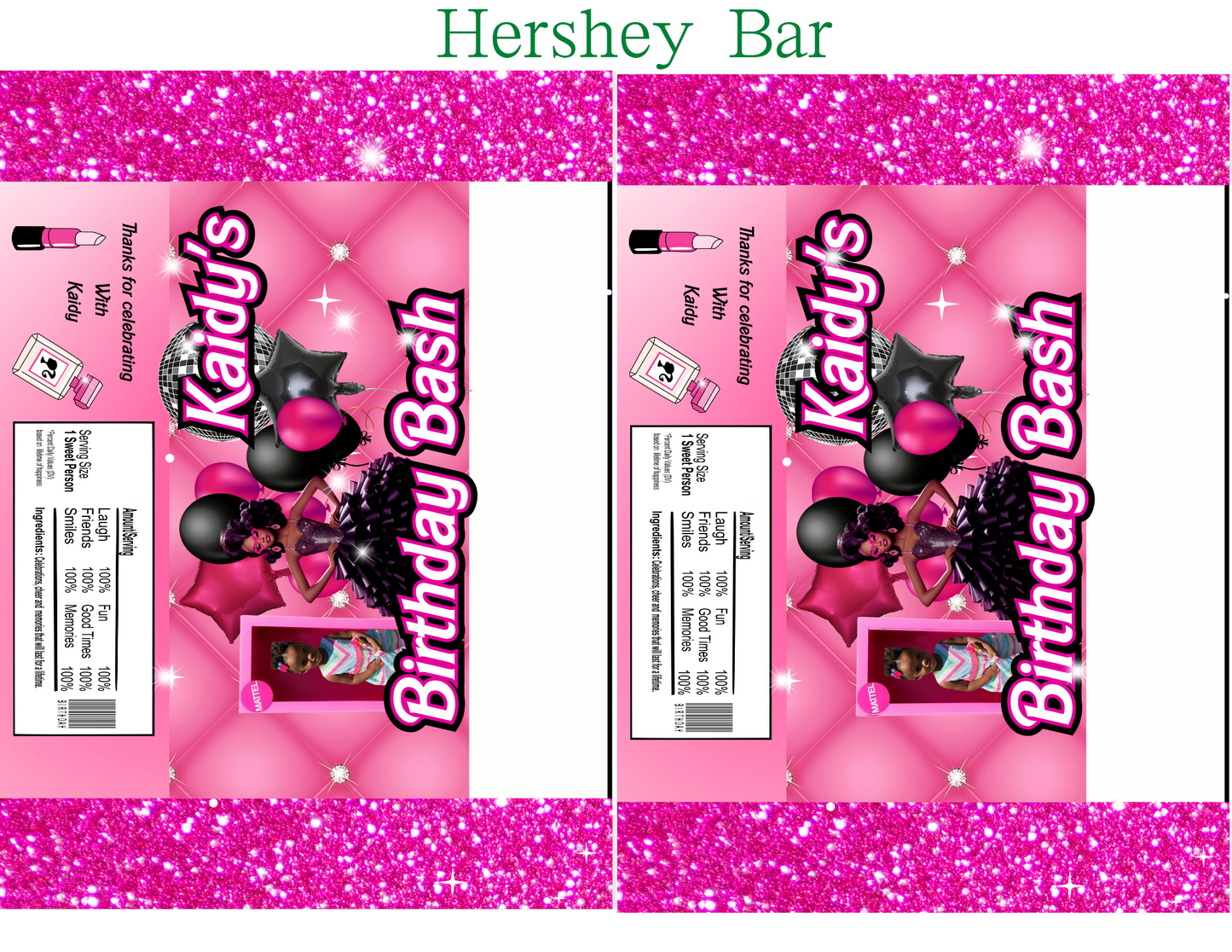 Black BarBie Party Favor Template (Digital Download Editable in Canva)