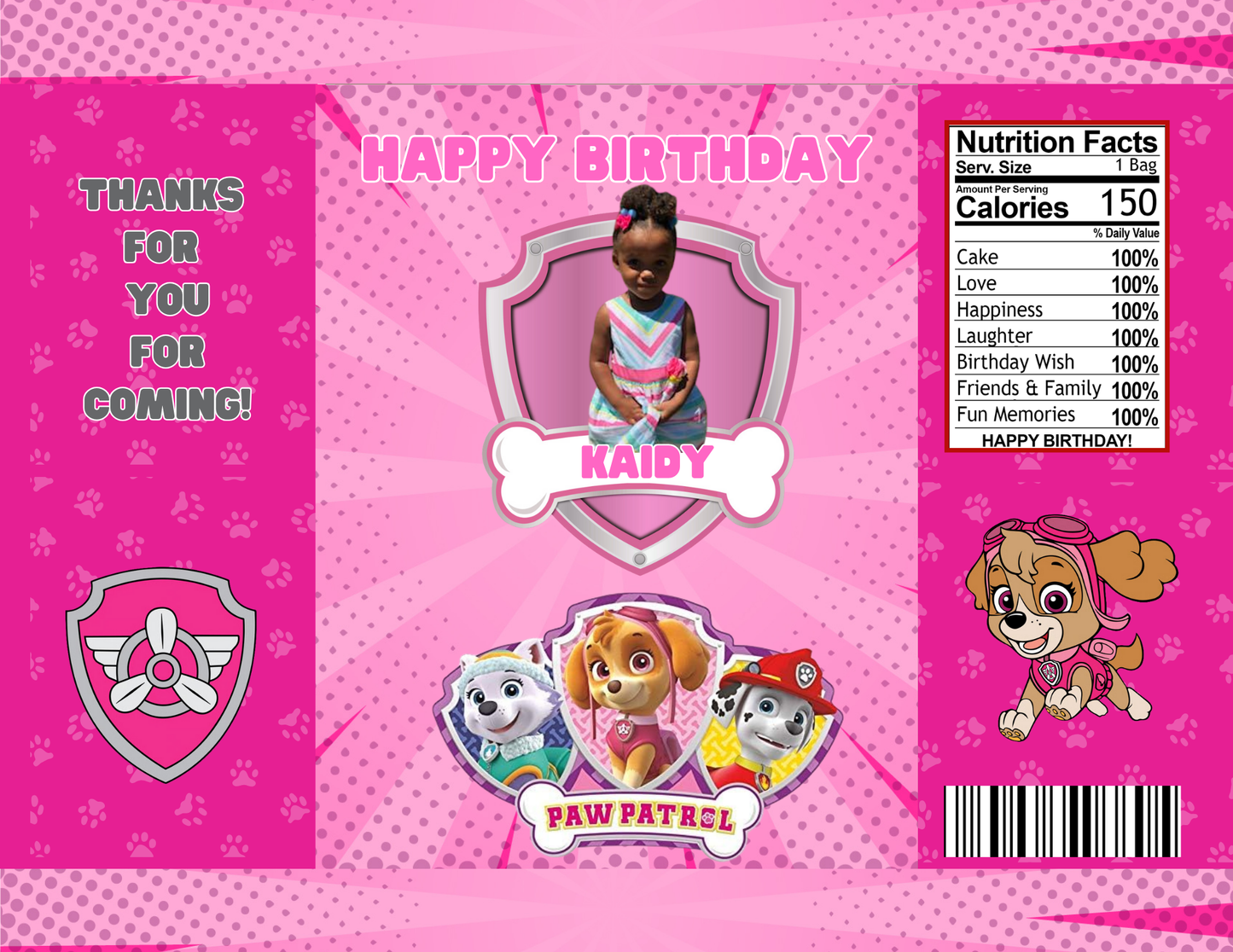 Pink Paw Patrol Favor Template (Digital Download Editable in Canva)
