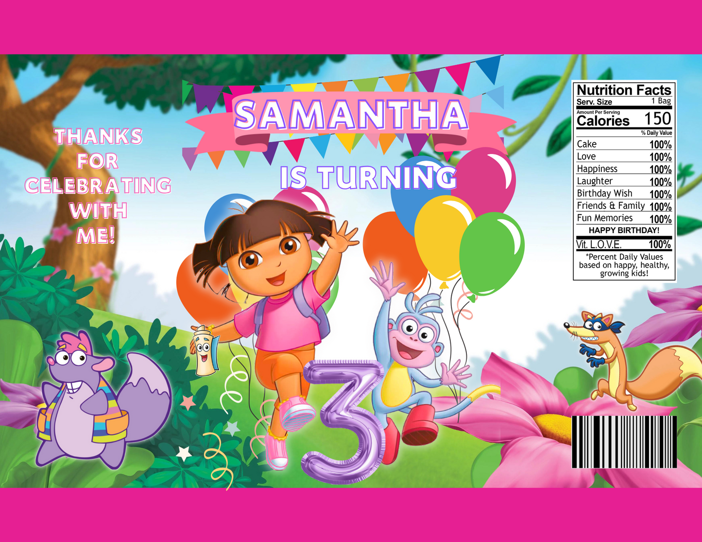 Dora The Explorer Party Favor Template (Digital Download Editable in Canva)
