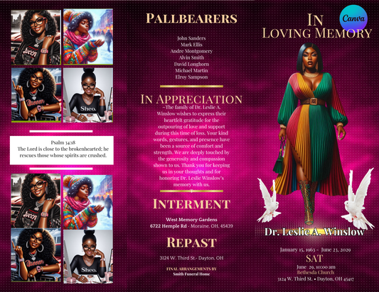 Loving Memory Trifold Funeral Program Template (2 Editable Pages)