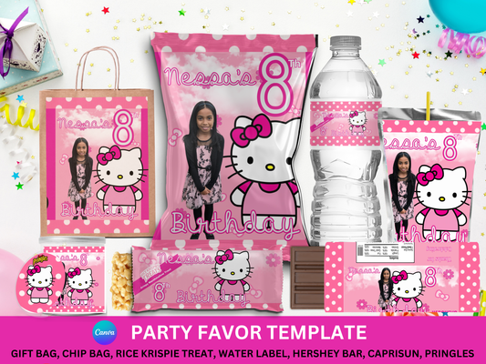 Hello Kitty Party Favor Template (Digital Download Editable in Canva)