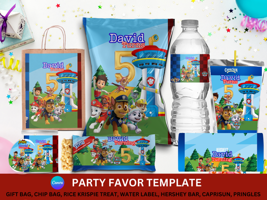 Paw Patrol Party Favor Template (Digital Download Editable in Canva)