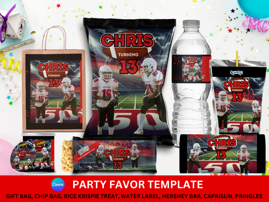 Football Party Favor Template (Digital Download Editable in Canva)