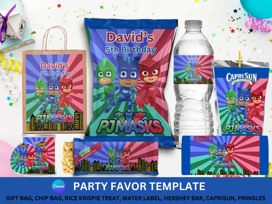 PJ  Mask Party Favor Template (Digital Download Editable in Canva)