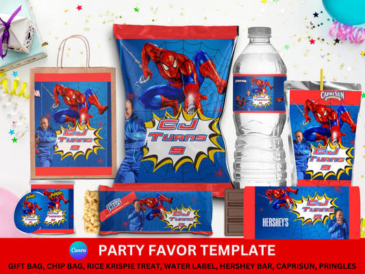 Spiderman Party Favor Template (Digital Download Editable in Canva)