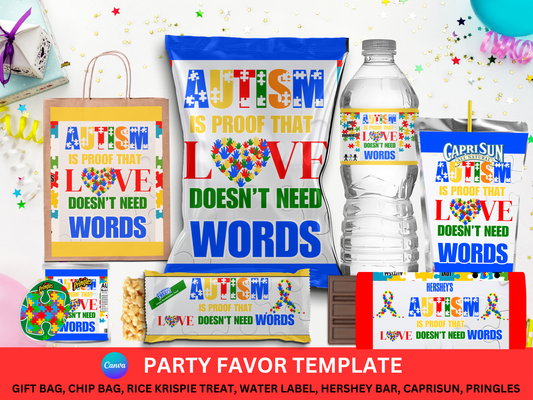 Autism Party Favor Template (Digital Download Editable in Canva)