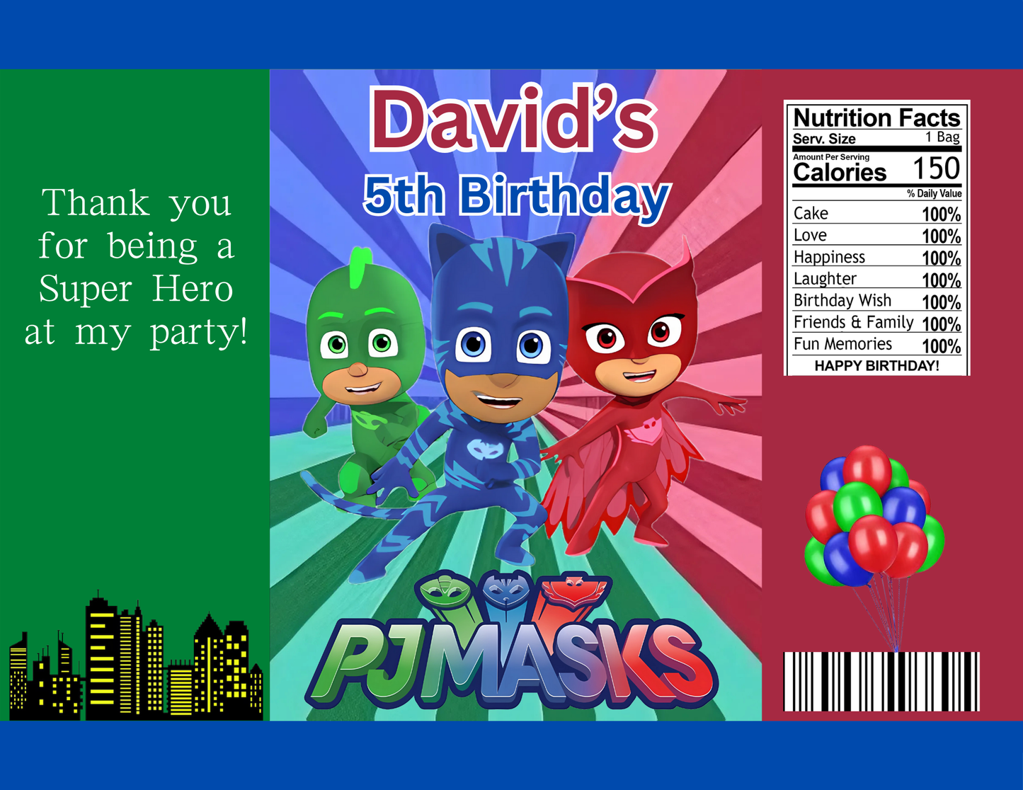 PJ  Mask Party Favor Template (Digital Download Editable in Canva)