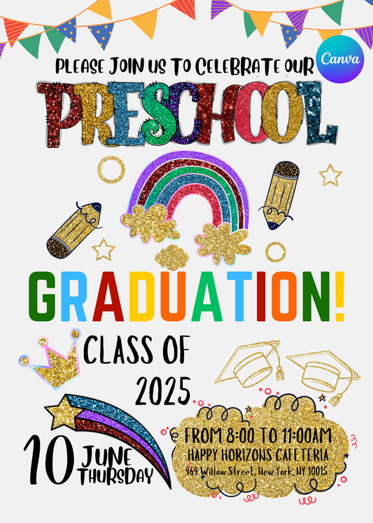Preschool Graduation Invitation Template (Editable)