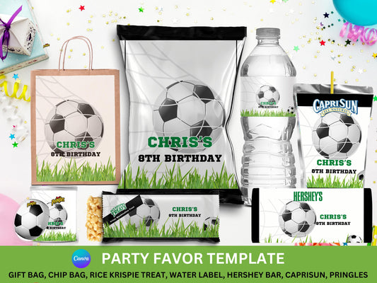 Soccer Party Favors with Mockup (Digital Download Editable in Canva)
