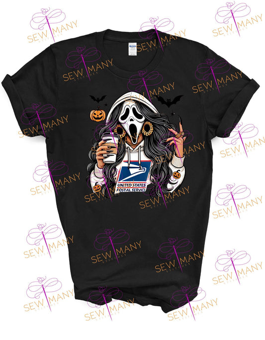 Halloween Ghostface Inspired Postal T-Shirt | Hip-Hop Legend Graphic Tee, gift, mailman, USPS, United States Postal Service