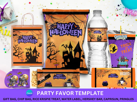 Halloween Party Favors with Mockup (Digital Download Editable in Canva)