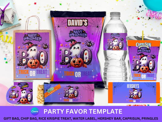 Halloween Party Favors with Mockup (Digital Download Editable in Canva)